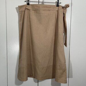 Hillard & Hanson Women's Linen Skirt Size 12 Tan Gold Floral Thread Midi A Line